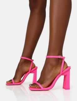Charlotte Neon Pink PU Barely There Square Toe Block Heels 8 Charlotte Neon Pink PU Barely There Square Toe Block Heels -LoafLuxe Shop IMG 1296