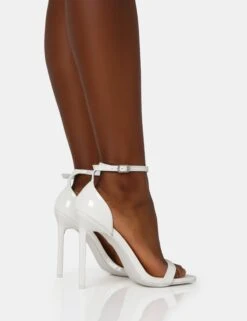 Chaos White Patent Square Toe Strappy Barely There Stiletto Heels -LoafLuxe Shop IMG 1320