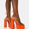 Glow Girl Orange Croc Lace Up Platform Heels -LoafLuxe Shop IMG 1327copy