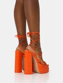 Glow Girl Orange Croc Lace Up Platform Heels 9 Glow Girl Orange Croc Lace Up Platform Heels -LoafLuxe Shop IMG 1336