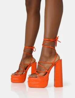 Glow Girl Orange Croc Lace Up Platform Heels 8 Glow Girl Orange Croc Lace Up Platform Heels -LoafLuxe Shop IMG 1337