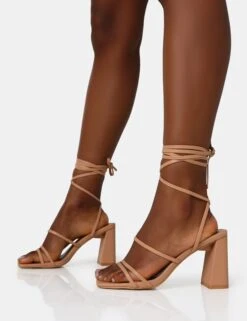 Natty Wide Fit Nude Pu Lace Up Square Toe Mid Block Heels -LoafLuxe Shop IMG 1341