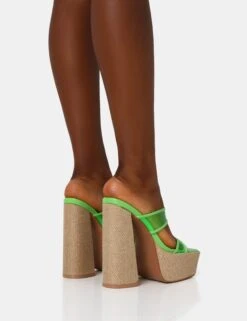 Carley Neon Lime Perspex Mule Square Toe Platform Raffia Block Heels -LoafLuxe Shop IMG 1369