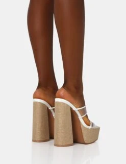 Carley White Perspex Mule Square Toe Platform Raffia Block Heels -LoafLuxe Shop IMG 1373