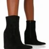 Getaway Black Faux Suede Wedged Heeled Ankle Boot -LoafLuxe Shop IMG 1376