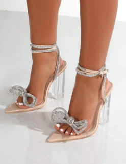 Icon Nude Wide Fit Wrap Around Diamante Bow Heels -LoafLuxe Shop IconNudeDetail