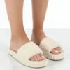 Juicy Ecru Terry Towelling Slider Slippers -LoafLuxe Shop JuicyFrontEcru1