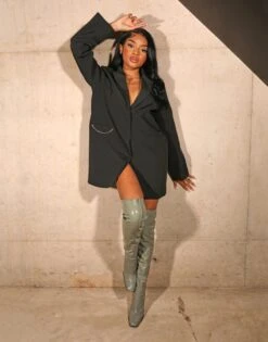 Kenza X Public Desire Boxy Oversized Chain Detail Blazer Dress In Black