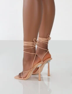 Lacey Wide Fit Nude PU Square Toe Strappy Lace Up Stiletto Heels -LoafLuxe Shop LaceyNudeBack 5bf3ac8e e328 406b bca4 b96a6e851dce