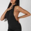 Sleeveless Short Ribbed Backless Unitard Black -LoafLuxe Shop MBOD00204