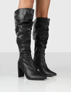 Mine Wide Fit Black PU Knee High Boots