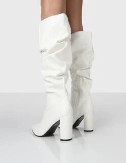 Mine Wide Fit White PU Knee High Boots -LoafLuxe Shop MINEWFWHITEBACK e907fe4d 566d 42aa b6cb 51abbe8f7b72