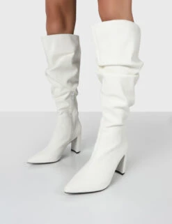 Mine Wide Fit White PU Knee High Boots -LoafLuxe Shop MINEWFWHITEDETAIL 4cfa8696 b9c0 4d00 98dd fb3a0555eb98