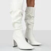 Mine Wide Fit White PU Knee High Boots -LoafLuxe Shop MINEWFWHITEFRONT 016611bf 3b89 42ee 91ad e485314399a5