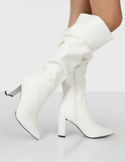 Mine Wide Fit White PU Knee High Boots -LoafLuxe Shop MINEWFWHITEWALKING 52f08246 5fda 4b86 875f 8d5e02cbed8c