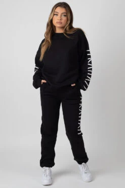 Oversized Kaiia Branded Slogan Joggers Black -LoafLuxe Shop MJOG0019 1