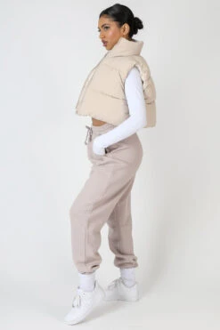 Cropped Puffer Gilet Stone -LoafLuxe Shop MOUT00042