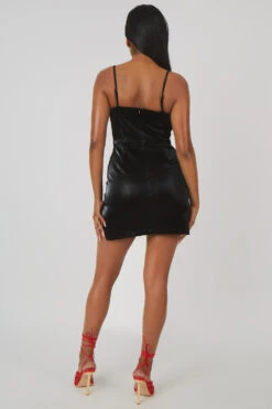 Snakeskin Pu Square Neck Mini Dress Black -LoafLuxe Shop MPDR00014240