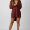 Satin Shirt Dress Chocolate -LoafLuxe Shop MPDR0004 1