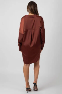 Satin Shirt Dress Chocolate -LoafLuxe Shop MPDR0004 3