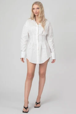 Corset Waist Shirt Dress White