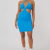 Rib Ruched Bust Cut Out Mini Dress Blue -LoafLuxe Shop MPDR00168 5135