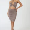 Slinky Loop Ruching Tie Midi Dress Mink Grey -LoafLuxe Shop MPDR00221