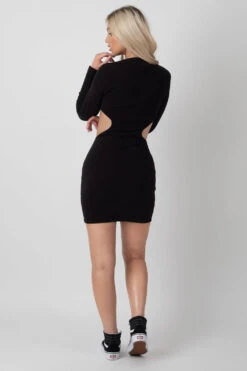 Ribbed Waist Cut Out Dress Black -LoafLuxe Shop MPDR0024 3