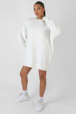 Oversized Embroidered Tonal Sweatshirt Dress Ecru -LoafLuxe Shop MSWE0022 2