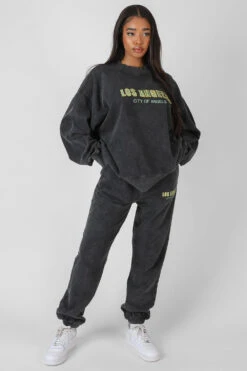 Los Angeles Acid Wash Oversized Sweatshirt Grey -LoafLuxe Shop MSWE00431