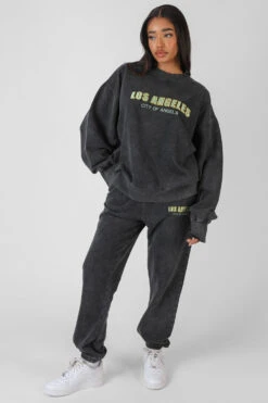 Los Angeles Acid Wash Oversized Sweatshirt Grey -LoafLuxe Shop MSWE00434