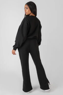 Kaiia Oversized Tonal Embroidered Sweatshirt Black -LoafLuxe Shop MSWE00473