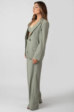 Premium Tie Waist Wide Leg Trousers Sage -LoafLuxe Shop MTRO0001 3