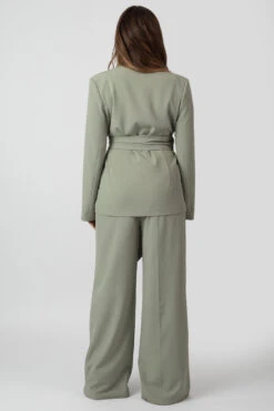 Premium Tie Waist Wide Leg Trousers Sage -LoafLuxe Shop MTRO0001 7