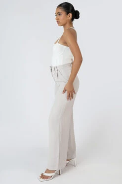 High Waist Wideleg Tailored Trouser Stone -LoafLuxe Shop MTRO00072