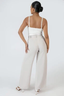 High Waist Wideleg Tailored Trouser Stone -LoafLuxe Shop MTRO00073