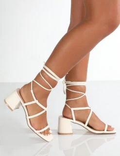 Mabel Wide Fit Off White PU Ankle Tie Block Heeled Sandals -LoafLuxe Shop MabeloffwhiteWalking