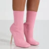Souffle Pink Knit Stiletto Heel Sock Ankle Boot -LoafLuxe Shop Souflet11