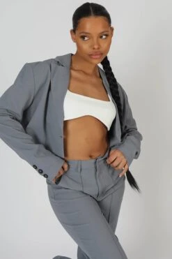 Oversized Boxy Cropped Blazer Grey