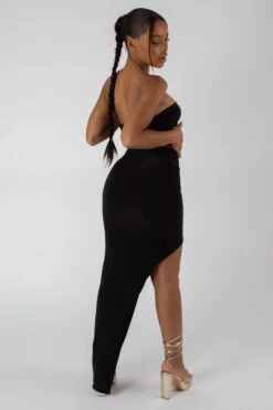 Split Side Bandeau Slinky Maxi Dress Black -LoafLuxe Shop StudioSession 1257 2
