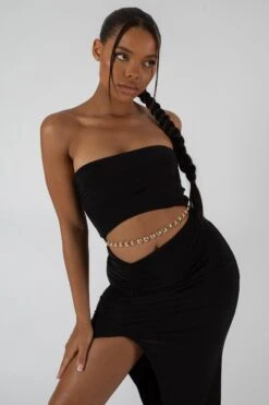 Split Side Bandeau Slinky Maxi Dress Black -LoafLuxe Shop StudioSession 1264 2