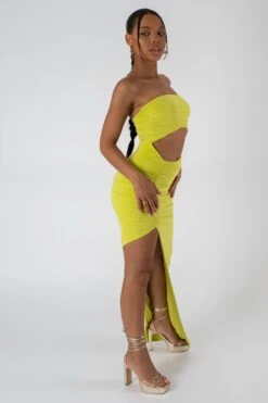 Split Side Bandeau Slinky Maxi Dress Lime -LoafLuxe Shop StudioSession 1272 2