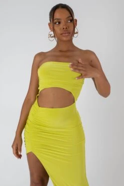 Split Side Bandeau Slinky Maxi Dress Lime -LoafLuxe Shop StudioSession 1282 2