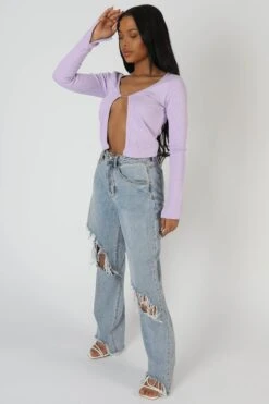 Kaiia Trim Ribbed Top Lilac -LoafLuxe Shop StudioSession 276 2