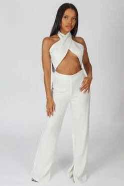 Cross Front Halter Wide Leg Jumpsuit White -LoafLuxe Shop StudioSession 345 4