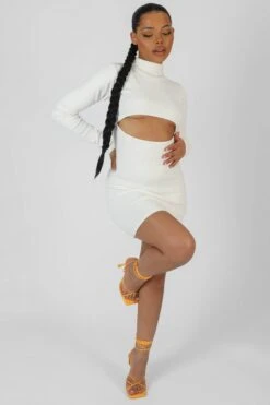 Long Sleeve Waist Cut Out Mini Dress Ivory -LoafLuxe Shop StudioSession 383copy