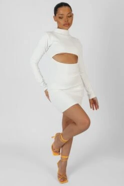 Long Sleeve Waist Cut Out Mini Dress Ivory -LoafLuxe Shop StudioSession 386copy