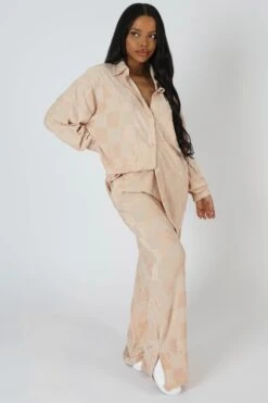 Oversized Checkerboard Towelling Shirt Sand -LoafLuxe Shop StudioSession 398 2