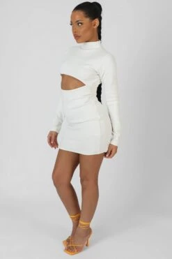 Long Sleeve Waist Cut Out Mini Dress Ivory -LoafLuxe Shop StudioSession 398