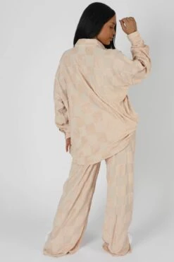 Oversized Checkerboard Towelling Shirt Sand -LoafLuxe Shop StudioSession 415 2